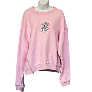 Tom & Jerry X SMFK Sweatshirt Looney Tunes Pullover Size 1 Bight Pink Cartoon